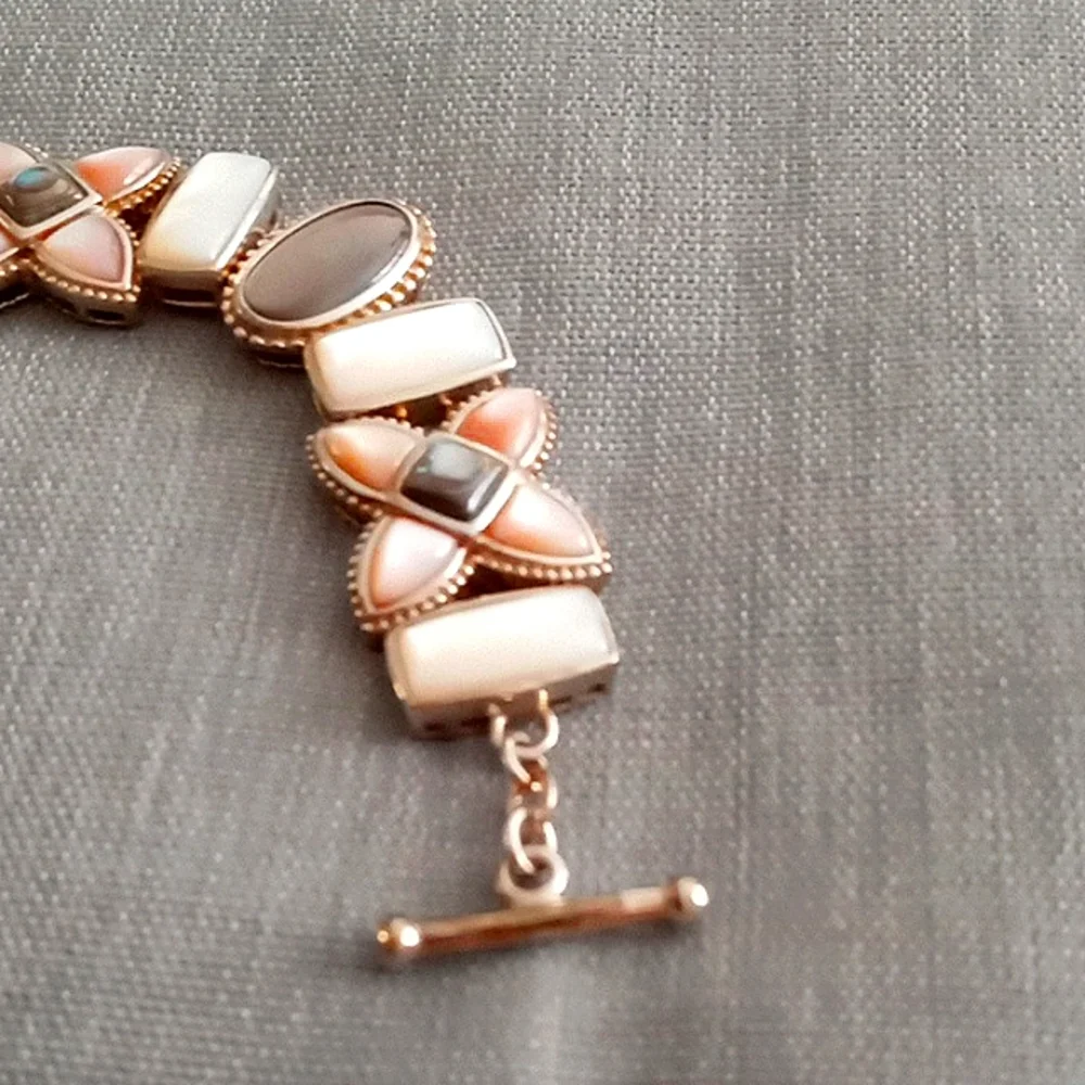 WHITE, PINK, BLACK MOTHER OF PEARL WITH ABALONE ACCENT BRACELET - Picture 5 of 8